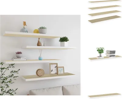 Obrázek produktu pro vidaXL Plovoucí police 4 ks. Dubový vzhled a bílá 120x23,5x3,8 cm MDF - Nástěnné police