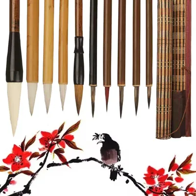 Productafbeelding van Kalligrafie Sumi penselen - Set van 10 - Chinese penseelset - Penseeltas - Studenten - Kunstenaars