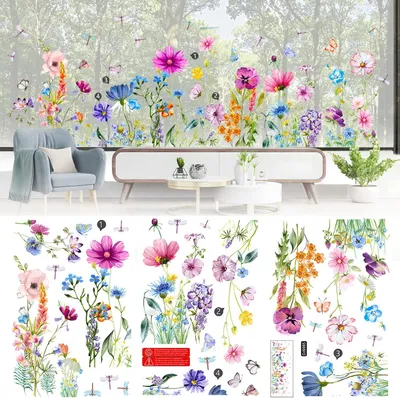 Produktbild von Fensterdeko Fensteraufkleber, Frühling, selbstklebende Fensteraufkleber, Blumen, Libellen, Fensterdekoration, Anti-Kollisions-Dekoration, Fensterdekor