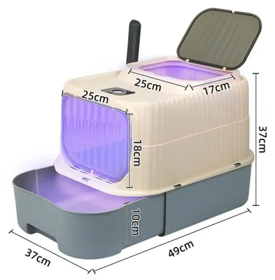 Produktbild von Katzenklo - Geschlossene Katzentoilette mit Deckel - UV-Sterilisation - Geruchskontrolle - Schublade mit Schaufel - Groß - Grau