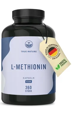 Produktbild von L-Methionin - 240 Kapseln (500mg)- Hochdosiert: 1500mg pro Tag - 80 Tage Vorrat - Aminosäure - Vegan, Ohne Zusatzstoffe  - TRUe Nature