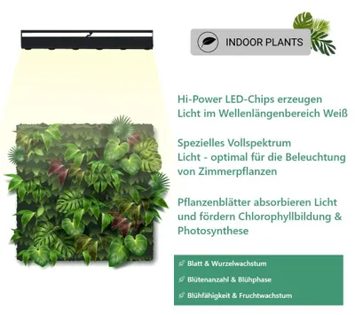 Immagine prodotto di Parus di Venso, faretto a binario LED bianco, 60 cm, 90°, ideale per illuminare piante da interno. Lampada LED per illuminazione di facciate e pareti verdi, luce LED a spettro completo per la crescita delle piante