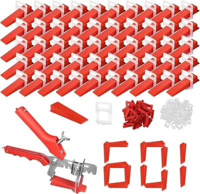 Image de Système de nivellement pour carrelage, ensemble de 601 pièces, comprenant 500 chevilles, 100 cales et 3 mm de clips de traction, pour carrelage de sol