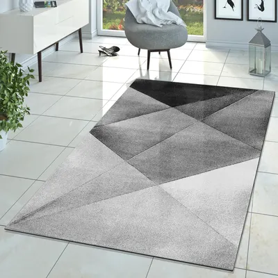 Produktbild von TT Home Teppich Kurzflor Teppich Zeitlos Abstrakt Muster Design Wohnzimmer Teppich Grau Größe 70x250 cm