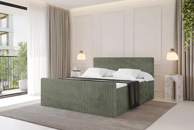 Produktbild von ALTDECOR Boxspringbett mit Fußteil - TOLO-Z 180x200 Cord - Olive - Komplett-Set mit Taschenfederkern Matratze und Topper, Polsterbett mit H4-Matratze Bettkästen, Lattenrost, Bett mit Stauraum, Doppelbett, Boxbett