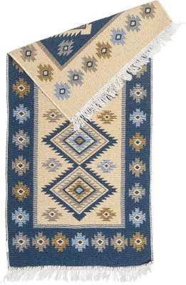 Zdjęcie produktu dla Dywan kilim bordo romby - kształt: prostokątny, kolor: niebieski, prostokątny: 80×150 cm