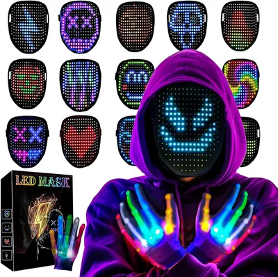 Productafbeelding van LED-masker - Handschoenen - Kerstcadeaus voor kinderen - Jongens - Heren - Gebarenherkenning - Oplaadbaar - Cosplay
