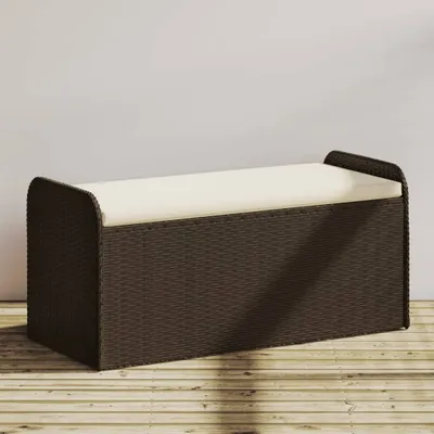 Produktbild von Sitzbank mit Stauraum & Kissen Braun 115x51x52 cm Poly Rattan 365729