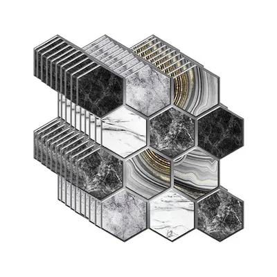 Immagine prodotto di Adesivi 3D da parete esagonali effetto marmo, 10 pezzi, adesivi decorativi con effetto pietra in rilievo, carta da parati autoadesiva resistente all'acqua - HexagonWall
