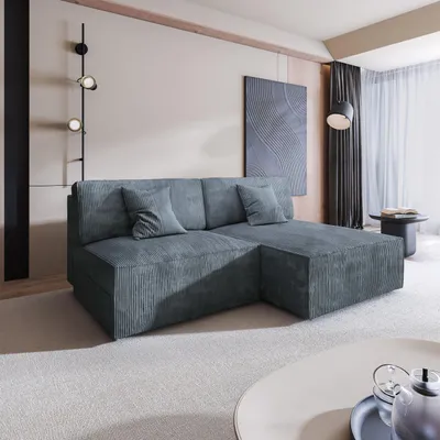 Produktbild von Masseno Ecksofa FIORO P mit Schlaffunktion L-Form, Sofa mit Bettkasten, Wohnzimmersofa, Couch, Soffa, Bettsofa, Couchgarnitur- Grau, POSO 60