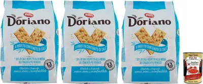 Produktbild von Doria Doriano Crackers a basso contenuto di ohne Salzkörner Salzgebäck gesalzen kekse, 3x 700 g + Italian Gourmet polpa 400g
