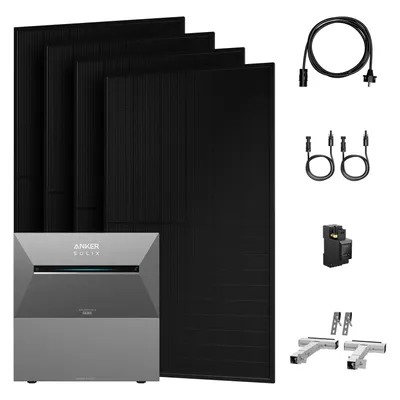 Produktbild von Anker SOLIX Solarbank 3 E2700 Pro und BP2700 Erweiterungsakku,2000W Bifazial Solarmodule,Smarter Zähler & 4x Balkon-Halterung(Silber), von Powerness