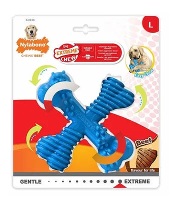 Image de Nylabone Extreme Chew X-Bone Bœuf Bleu