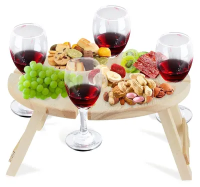 Produktbild von Tragbarer Holz-Klapp-Picknicktisch mit Weinglashalter