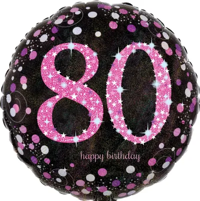 Produktbild von AMSCAN 3379001 Folienballon Happy Birthday 80 - Ø 43 cm, schwarz/pink, Konfetti
