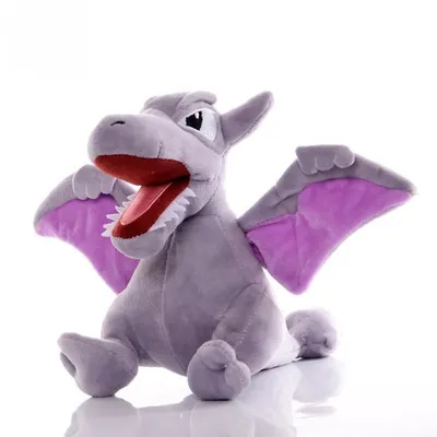 A plush toy of a dragon-like creature is shown against a white background.