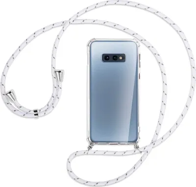 Produktbild von Handykette Backcover-Schutzhülle mit Band (Metall silberfarben) für Samsung Galaxy S10e - weiß/grau