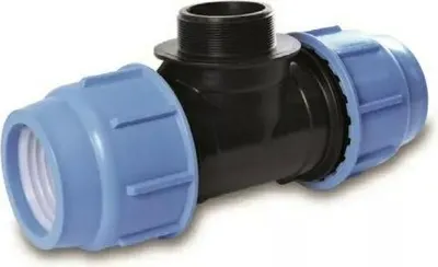 Produktbild von PE-T-Stück mit Gewinde 90-3' M-90 BLAUE DICHTUNG PN10