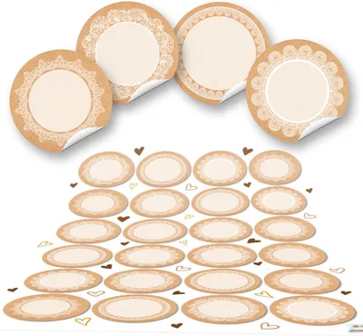 Produktbild von 24 keine runde blanko leere beige natur hell-braun weiß Haushalts-Etiketten SPITZE Gewürzetiketten Gewürz-Aufkleber beschreibbar selbstklebende Namens-Aufkleber Verpackung Adventskalender basteln 4 cm48 Aufkleber / 2 Bögen