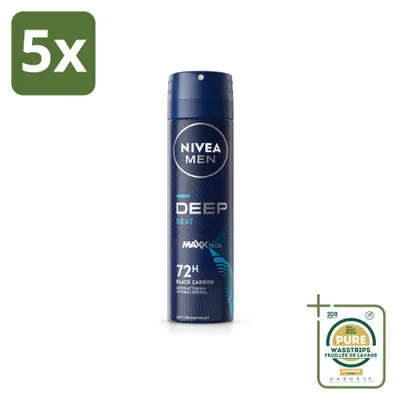 Imagen del producto de 5 unidades de NIVEA MEN Deospray Deep Beat, 150 ml, pack ahorro