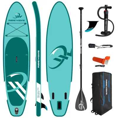 Immagine prodotto di Set tavola SUP RideWave Allround 11'6 (350 cm) - Tavola gonfiabile per stand up paddle fino a 150 kg con pagaia, zaino e pompa