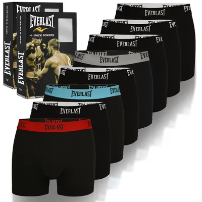 Productafbeelding van EVERLAST Heren Katoenen Boxershorts, 6-pack Ondergoed, Zwart met Gekleurde Tailleband, Maat M