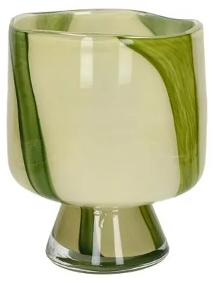 Imagen del producto de Jarrón y candelabro Pomax Camou, de vidrio, color verde oliva, diámetro 17,5 cm, altura 21,5 cm