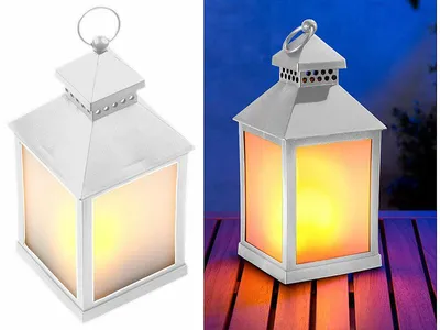 Image de Lanterne à LED effet flamme avec minuteur - Blanc