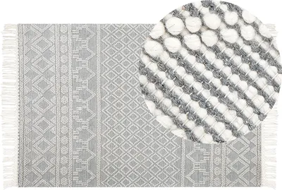 Produktbild von BELIANI Flächenteppich Beige und Grau Wolle 200 x 300 cm Geometrisches Muster mit Fransen handgewebtes Wohnzimmer Schlafzimmer Boho Modern