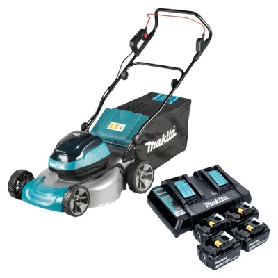 Obrázek produktu pro Akumulátorová sekačka Makita DLM 466 PF4 36 V (2x 18 V) 46 cm bezkartáčová + 4x akumulátor 3,0 Ah + nabíječka