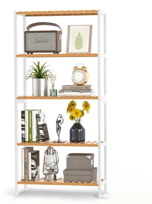 Immagine prodotto di Scaffale stretto con 5 ripiani, in bambù bianco e naturale, dimensioni 26 x 60 x 130 cm