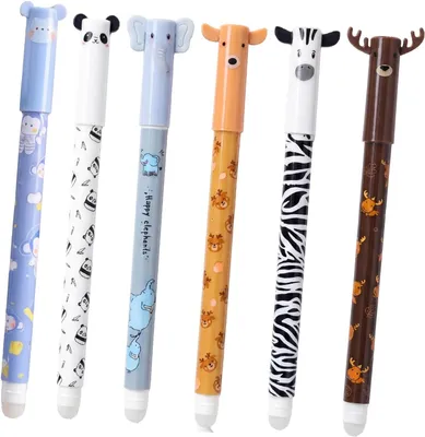 Obrázok produktu pre Zotierateľné gélové perá s termosenzitívnym hrotom – sada 6 kusov – hrot 0,5 mm – motívy zvierat