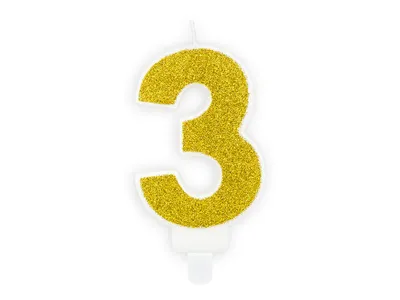 Produktbild von Geburtstagskerze Zahl 3 mit Glitzer 7cm gold