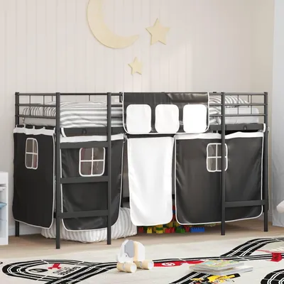 Obrázok produktu pre Maison Exclusive - Detská poschodová posteľ s závesmi Čierna 90 x 190 cm