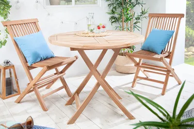 Produktbild von Massiver Gartentisch EMPIRE TEAK 90cm Teakholz rund klappbar