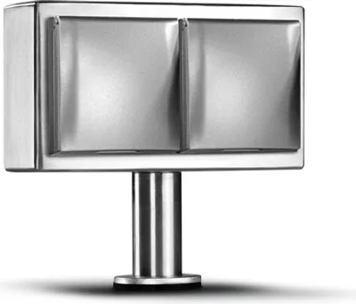 Produktbild von THEBO-Licht Kochinselsteckdose KI-ST/2 KLD aus Edelstahl mit zwei waagerechten Anschlüssen mit Klappdeckel / Inselsteckdosen / Edelstahl-Inselsteckdose / Steckdosen