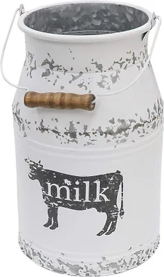 Produktbild von Milchkanne mit Holzgriff - Rustikale weiße Landhaus-Vase und Blumenhalter für Dekoration