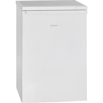A white Bomann mini-fridge is shown against a white background.