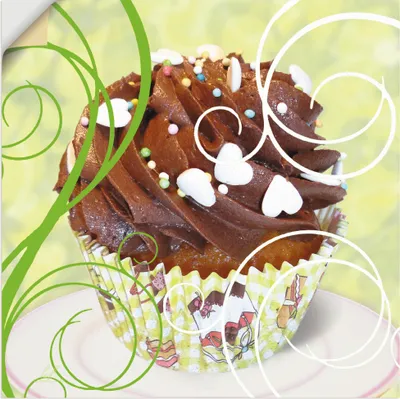Produktbild von ARTland Wandbild, selbstklebend Cupcake auf grün - Kuchen Größe: 30x30 cm