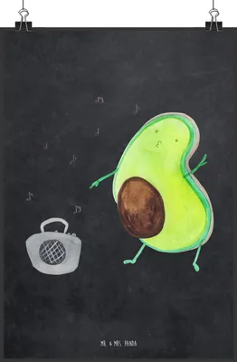 Produktbild von Mr. & Mrs. Panda Bild Avocado Tanzen DIN A4 - Kreidetafel - Geschenk, Singen, Plakat, Party, Posterdruck, Kunstdruck, Fröhlich, wanddeko, Musik, drucke