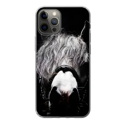Produktbild von MuchoWow® Handyhülle Schutzhülle Hülle für iPhone 12 Pro Pferd - Porträt - Schwarz - Weiß Silikon Softcase Handy Hülle - Abdeckung
