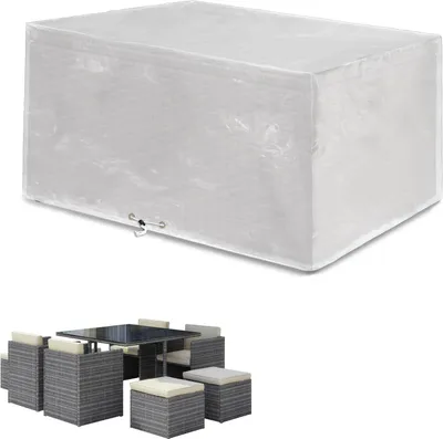 Obrázek produktu pro Ochranný kryt na zahradní nábytek, rozměry 135 x 135 x 71 cm, vodotěsný, větruodolný, s ochranou proti UV záření, průhledný, vhodný pro zahradní sety