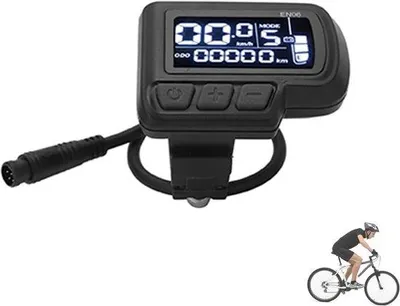 Zdjęcie produktu dla Wyświetlacz do kontrolera roweru elektrycznego, 24 V–60 V, wodoodporny, 6-pinowe złącze, zgodny z normą EN06, wyświetlacz i pokrętło.