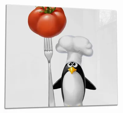 Produktbild von Wallario Herdabdeckplatte aus Glas, Größe 60 x 52 cm 1-teilig, Motiv Pinguin Koch