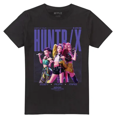 Imagen del producto de Camiseta uni para hombre/mujer, "Huntrix Honmoon World Tour", temática de cazadores de demonios de K-Pop, modelo TV42593 (talla XXL), color