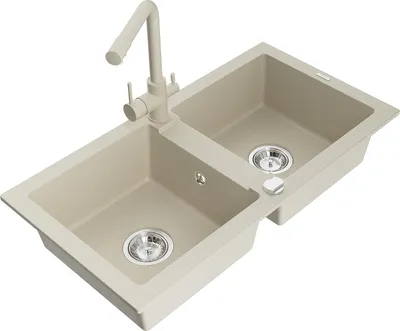 Image de Mexen Mario Évier en granit 2 cuves avec mitigeur Duero, Beige - 6504-69-671600-69
