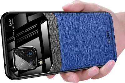 Produktbild von Galaxy A22 4G Hülle, TPU Stossfest Anti-rutsch Leder Glas Len Hybrid Schutzhülle für Samsung Galaxy A22 4G Blau