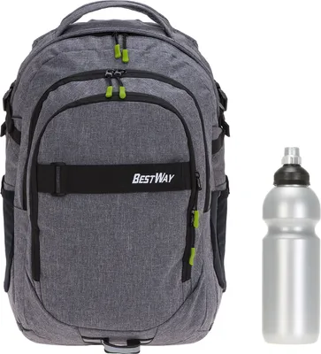 Produktbild von Schulrucksack Schultasche Jungen Bestway Evolution Packer Rucksack Schulmappe Brustgurt Polsterrücken Laptopfach Mädchen 40177-1701 Dark Side Grau + Bagboom Trinkflasche