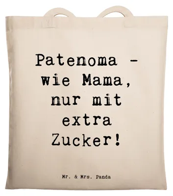 Produktbild von Mr. & Mrs. Panda Jutebeutel Spruch Patenoma Liebe - Transparent - Geschenk, Schultasche, Tasche, herzerwärmende Sprüche, Großmutter, Tote Bag, Inspiration, Patenkinder