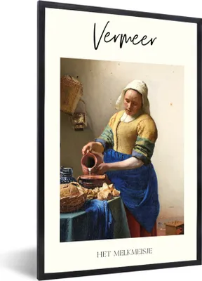 Produktbild von MuchoWow® Gerahmtes Poster Das Milchmädchen - Johannes Vermeer - Alte Meister 60x90 cm - Poster mit Schwarzem Bilderrahmen Wandposter Rahmen Foto Bilder - Kunst